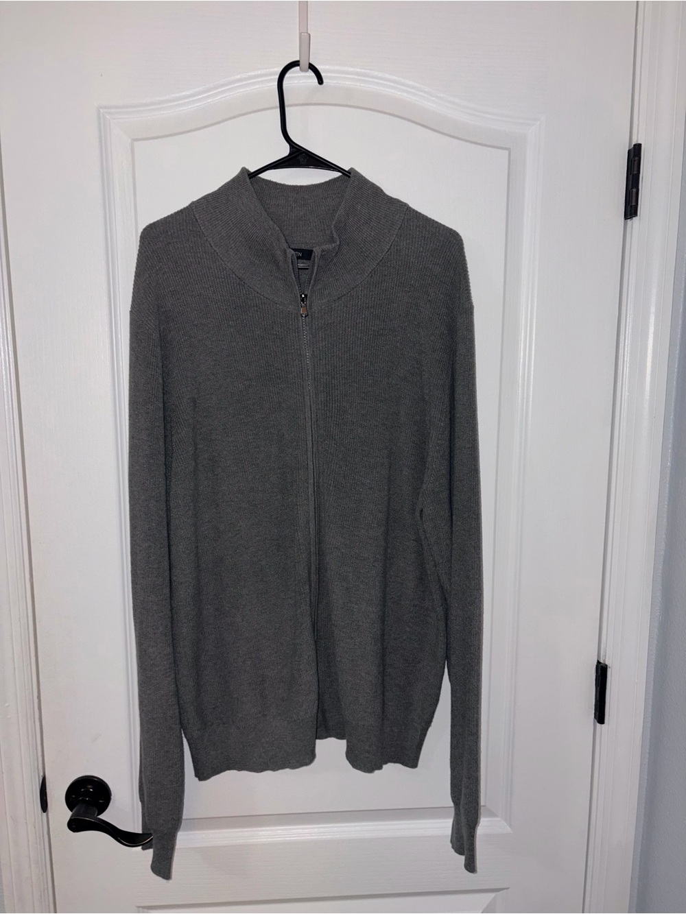 Men's Gray Zip-Up Sweater - Classic Full-Zip Knit, Sz Lg
